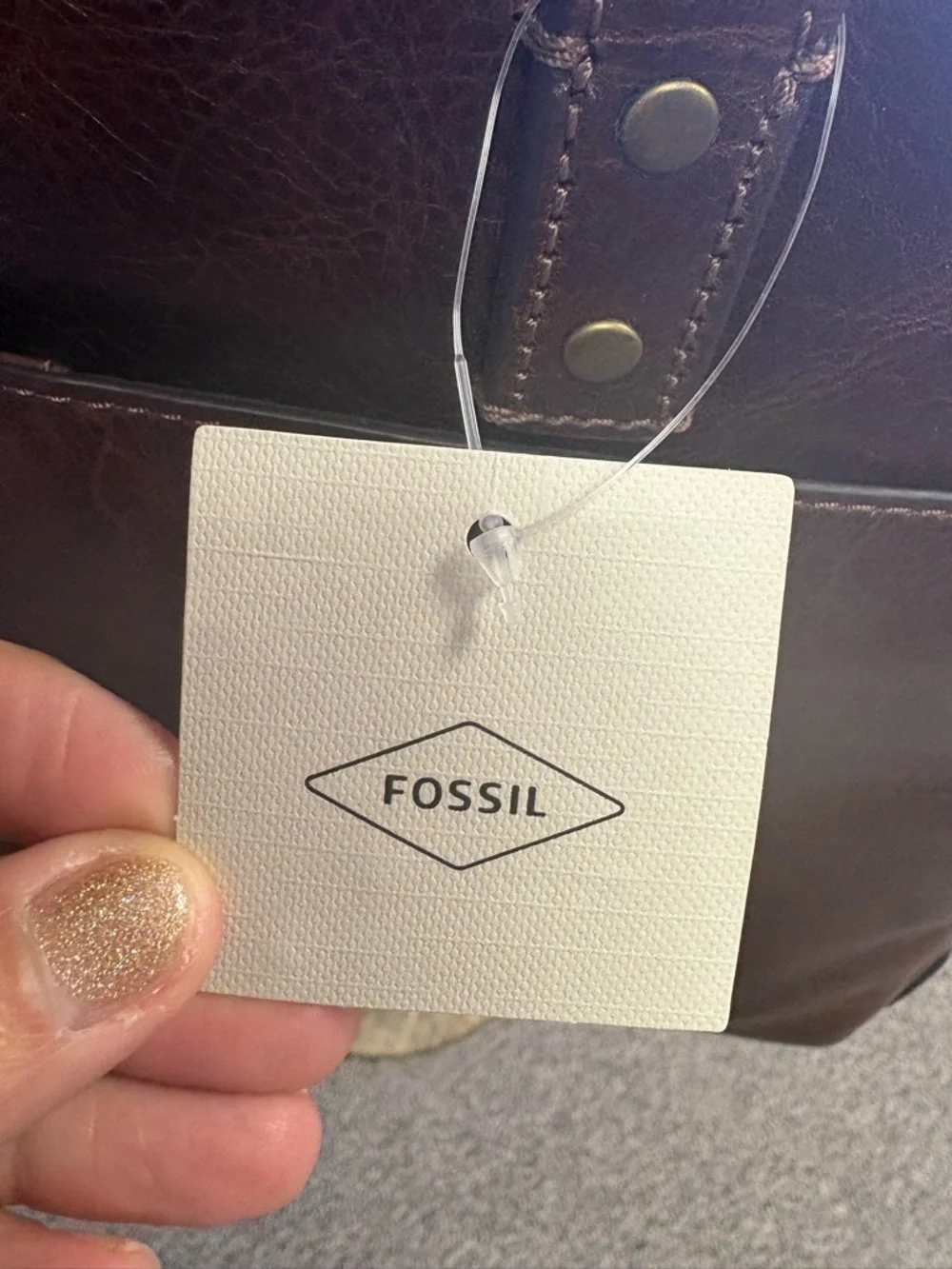 Fossil Dark Brown Leather Laptop Briefcase with Adjustable Strap
